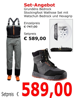 Grundéns  Bedrock Stockingfoot Wathose Set mit Watschuh Bedrock und Hexagrip 