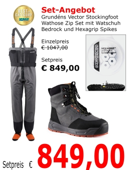 Grundéns Vector Stockingfoot Zip Wathose Set mit Watschuh Bedrock und Hexagrip 