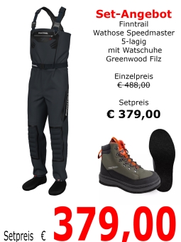 Finntrail SPEEDMASTER Set Wathose 5-lagig mit Greenwood Watschuhe mit Filz 